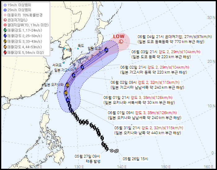 제 6호 태풍 장미(JANGMI) 발생 경로